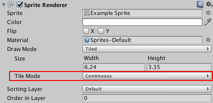 将 Draw Mode 设置为 Tiled 才能在 Sprite Renderer 中访问 Tile Mode