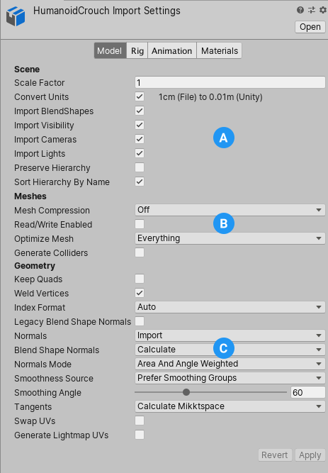 模型的导入设置 (Import settings)