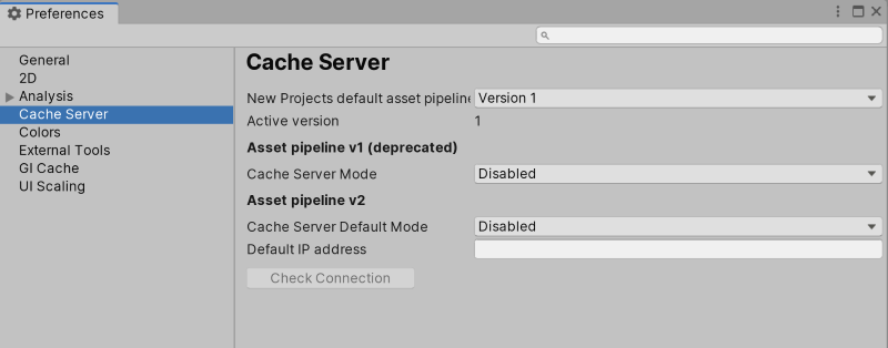 Preferences 窗口中的 Cache Server 范围